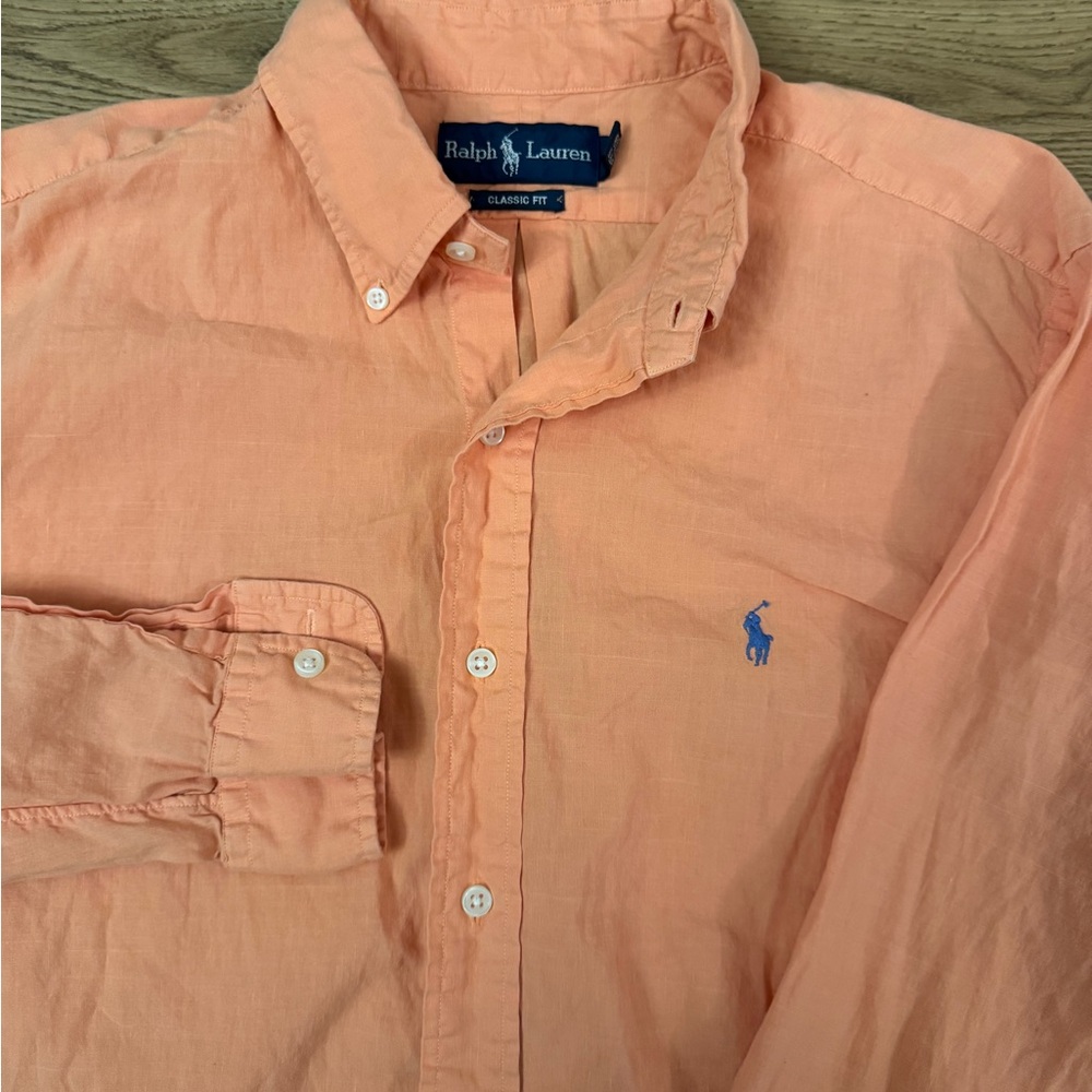 Ralph Lauren Classic Fit Linen Button Down Shirt Men’s Peach Orange Long Sleeve